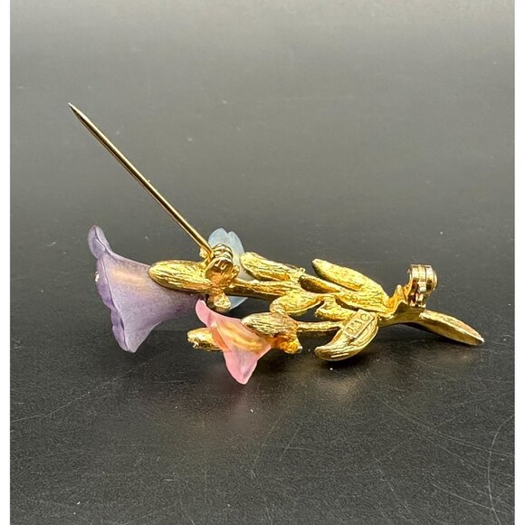 Vintage Floral Brooch Pin Lianna LIA Gold Toned Calla Lily Flower Pink Blue - Picture 4 of 9